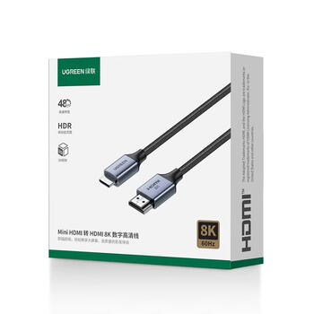 绿联Mini HDMI转HDMI2.1转接线 8K60Hz转换线 双向互转 笔记本电脑平板相机接采集卡便携屏 1米 15514
