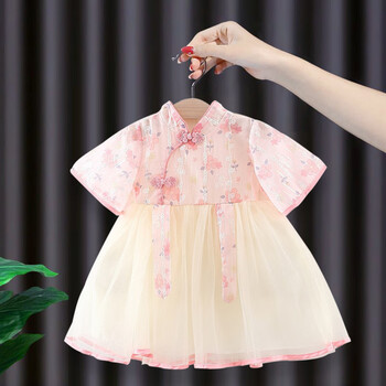岁女宝宝衣服夏装连衣裙汉服女童民族风旗袍裙子儿童装女孩裙子粉红色