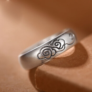 周褔周福大福祥云素圈戒指男女情侣款女友戒指一对戒520礼物送复古