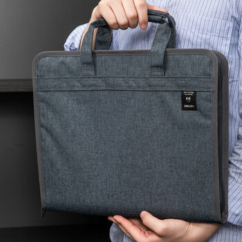 得力（deli）A4/13格竖版布质风琴包多层文件夹试卷收纳袋 文件资料手提包文件资料册办公商务学生72560 深灰色