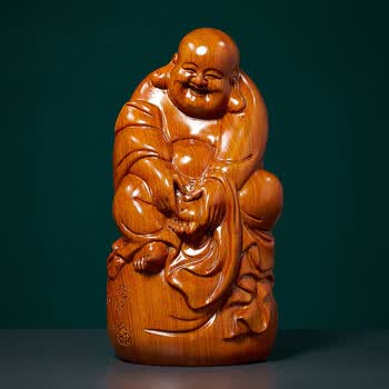 qwc 花梨木雕弥勒佛像摆件实木雕刻知足常乐红木质大肚笑佛家居工艺品