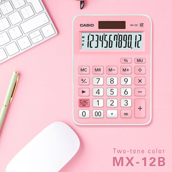 卡西欧（CASIO）MX-12B小学生计算器四年级五年级六年级学生专用无语音小型款可爱计算机器太阳能双电源粉色