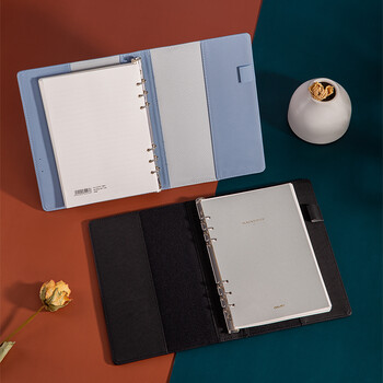 得力（deli）(deli)25K100张活页笔记本子文具 莫兰迪色系商务记事本皮面本办公用品210mm*145mm 黑色22287