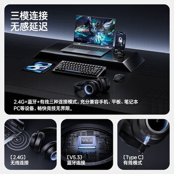 漫步者 Halo Space 头戴式主动降噪蓝牙耳机 无线蓝牙 2.4GHz 高清麦克风 破晓白