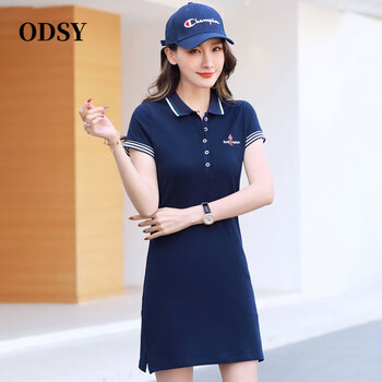 odsy轻奢高档品牌polo领连衣裙2022新款夏季韩版遮肚显瘦运动休闲翻领