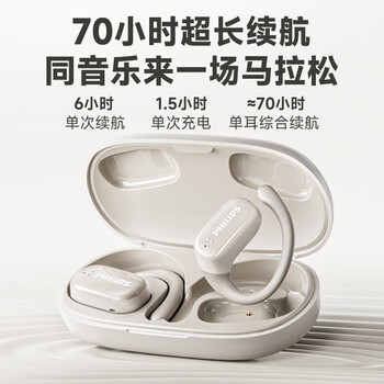 飞利浦（PHILIPS）挂耳式无线蓝牙耳机 骨传导概念 超长续航 双效定向传音 通话降噪 ACS全景音效 TAT3708 黑色