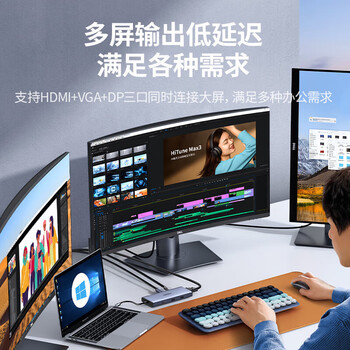 绿联type-c扩展坞usb转hdmi拓展坞适用Mate10/20pro手机Mac电脑笔记本 【7合1】4k四屏异显15770