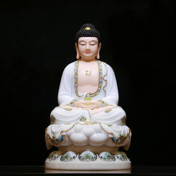 七宝莲 汉白玉雕西方三圣佛像阿弥陀佛观音菩萨大势至居家佛堂摆件 16