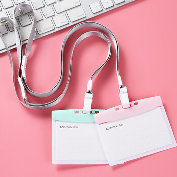 齐心(Comix) 横式工作证工牌挂绳套装证件卡套员工厂牌公交卡套 办公用品 灰 A7966