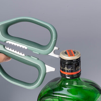 得力（deli）食品级厨房剪刀 可夹核桃撬贝壳 多功能家用不锈钢剪骨剪子 鸡骨剪 绿 TJ23