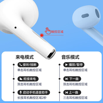 爱国者TW31 蓝牙耳机真无线半入耳式 音乐运动无线耳机 通话长续航耳机 适用于小米苹果华为 白色