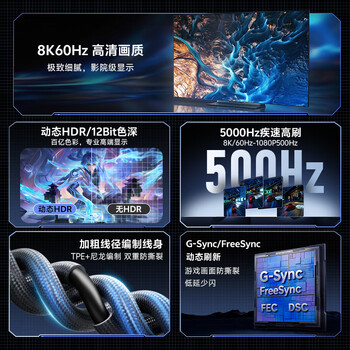 优籁特（ULT-unite）Type-C转DP1.4线雷电4/5转接器8K60Hz适用拯救者R7000/Y9000P笔记本外接投屏显示器高刷线1.5米