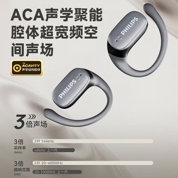 飞利浦（PHILIPS）挂耳式无线蓝牙耳机 骨传导概念 超长续航 双效定向传音 通话降噪 ACS全景音效 TAT3708 黑色