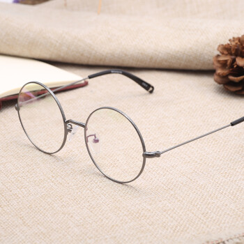 天然水晶石眼镜男 石头眼镜圆款 太子镜 茶色太阳镜遮阳镜 银色镜框 白色