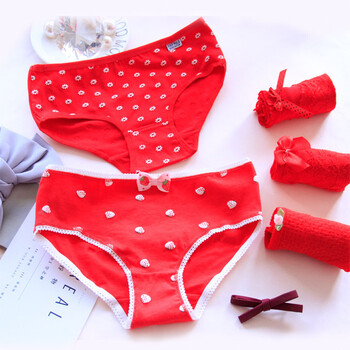 女孩本命年大红色内裤女童中大童全棉12初中学生15岁少女纯棉短裤 本