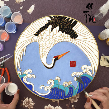 中国风国潮仙鹤装饰挂画景泰蓝掐丝珐琅画diy材料有意义手工礼物 鹤舞