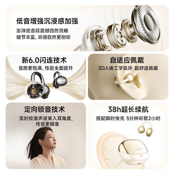 飞利浦（PHILIPS）耳夹式无线蓝牙耳机 骨传导概念 超长续航 360°全景环绕音 通话降噪 超轻化佩戴 TAT3469 蓝色