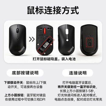 ThinkPad联想 无线蓝牙鼠标 轻静音鼠标 经典小红点 便携超轻薄时尚人体工学鼠标 适合差旅 连接2台设备