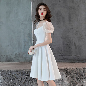 生日成人礼裙子白色法式毕业小晚礼服平时可穿领证登记订婚连衣裙白色