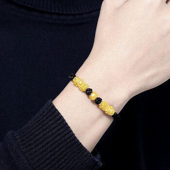 手工编织手绳手串首饰品生日礼物送男友 黄金真言双貔貅手链/金重约2