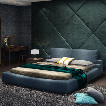 8米现代简约婚床 北欧轻奢软体布艺床 主卧家具 藏蓝色 单床1800*2000