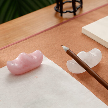 漢墨 淡粉色冰晶毛笔笔架 中国风可爱多功能水晶笔山笔搁 文房四宝礼品礼物把玩摆件礼盒装