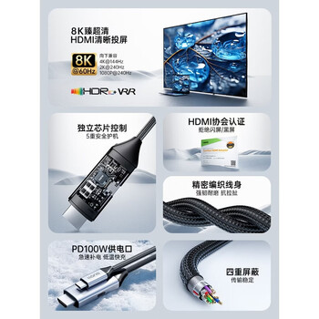 绿巨能 Type-C转HDMI2.1高清线8K60Hz转接线雷电3/4转换线器 适用平板笔记本外接显示器 1.5米 绿巨能 Type-C转HDMI2.1高清线8K60Hz转接线雷电3/4转换线器 适用平板笔记本外接显示器 1.5米