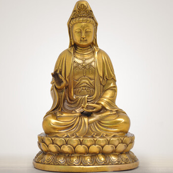 全铜观音菩萨佛像摆件家用客厅供奉居家观世音娘娘寺庙佛堂供佛 6寸坐