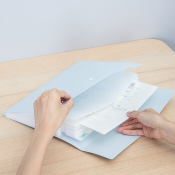 得力（deli）乐素系列 8格按扣多层文件夹风琴包 学生试卷资料收纳 办公用品文件保护简约时尚 天蓝72456