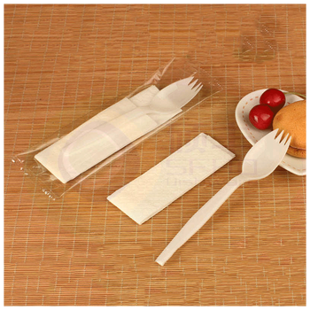 一次性叉勺独立包装勺子带纸巾水果叉黑色儿童两用三齿叉 白色简装100