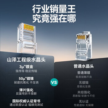 山泽 超五类网线水晶头 超5类RJ45电脑千兆网络连接器 CAT5E工程镀金非屏蔽水晶头 50个 SJ-5050