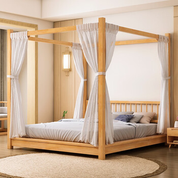 实木四柱架子床 蚊帐家用1米5单人床主卧双人帷幔床1.