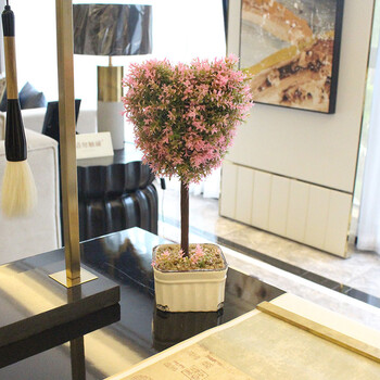 之树植物草球盆景仿真花盆栽套装现代家居客厅装饰花 爱情树--粉色