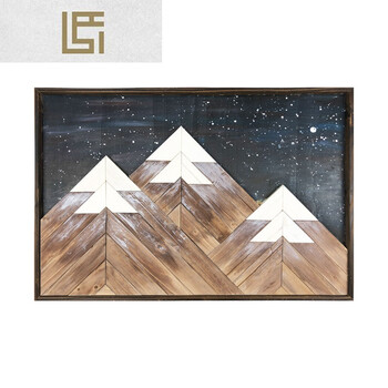 实木拼画diy手工制作北欧创意装饰画客厅沙发背景玄关挂画 长方形雪山