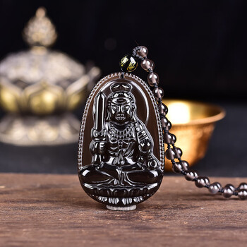 冰种黑曜石属鸡不动明王菩萨本命佛生肖鸡普萨守护神护身符吊坠中号冰