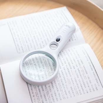 得力(deli)LED灯2.5倍高清阅读放大镜 Ф70mm/Ф22mm双镜片 白色