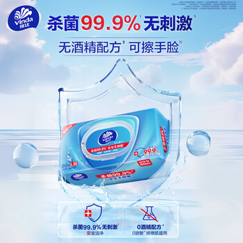 维达（Vinda）杀菌湿巾80片*12包 杀菌率99.9%加厚大包家庭装湿纸巾