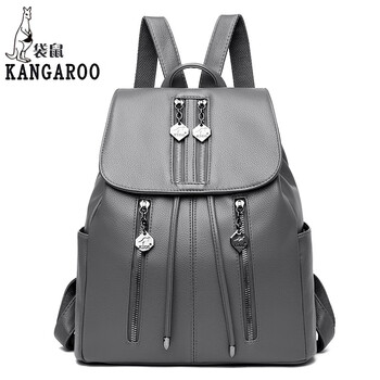 女包2024双肩包女新款包包女韩版时尚百搭书包简约软皮背包女浅灰色