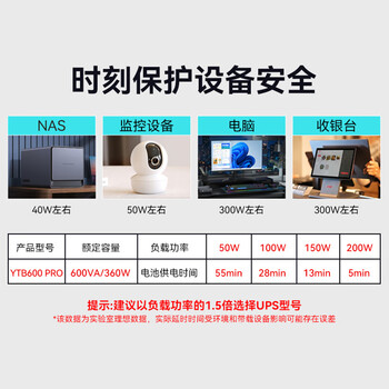 宇泰ups不间断电源600VA/360W 兼容群晖NAS家用办公电脑应急备用电源 YTB600PRO升级款