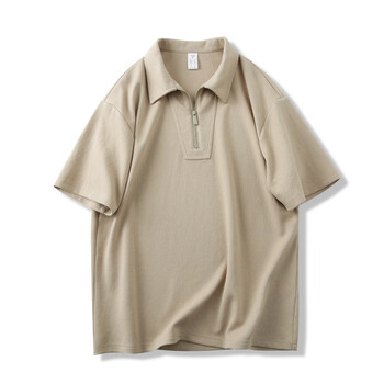 男短袖夏季宽松简约半拉链翻领男款半袖上衣8626卡其色m约90110斤可穿