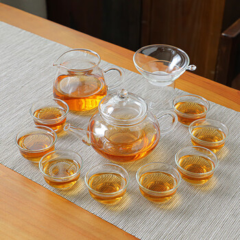 金镶玉耐热玻璃茶具套装家用整套功夫茶杯花茶壶泡茶器会客室小套花