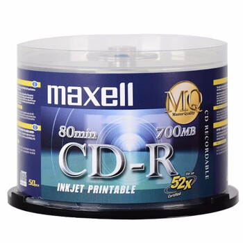 麦克赛尔（Maxell）CD-R光盘 台产可打印光盘 刻录光盘 光碟 空白光盘  52速700MB 桶装50片