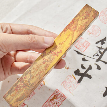六品堂黄铜镇纸镇尺书法专用实心创意学生金属简约小文房书法压条中国风压书神器文房四宝礼品