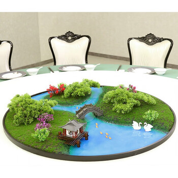 幸福班 酒店餐桌转盘中间摆件微缩景观造景装饰创意山水新中式转盘