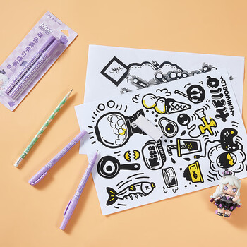 齐心(Comix）迷你世界IP联名双头美术勾线笔记号笔2支装0.5-1.5MM黑色MWMK0004