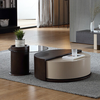 致美丽轩圆形实木旋转茶几轻奢茶几客厅圆桌现代简约小户型茶几组合