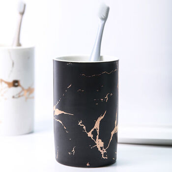 纹陶瓷漱口杯刷牙杯子洗漱杯北欧金牙杯情侣牙刷缸金石纹黑色直口杯