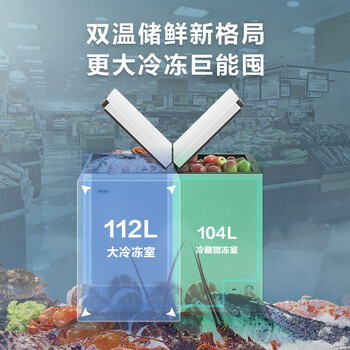 海尔（Haier）216升双温双箱商用家用冰柜 蝶门卧式冰柜家用小型冰箱冷柜FCD-216LHSD