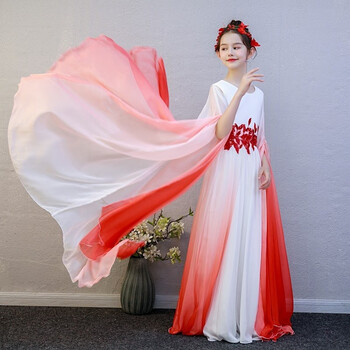 屏山人女童古筝演出汉服中国风2023新款渐变色民乐艺考舞台表演考级