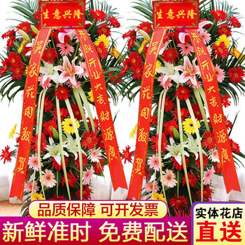 九多花开业花篮全国同城配送鲜花速递乔迁演唱会订货会武汉北京上海广州深圳南京杭州同城花店配送大麦花l款富贵吉祥一个价格 图片价格品牌报价 京东